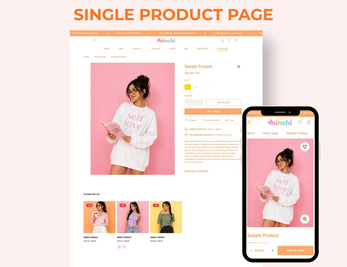 Best Peach Melody Boutique Shopify Theme | Pink Shopify Template Feminine, Minimal & Cute Design | Editable Canva Templates | Shopify OS 2.0