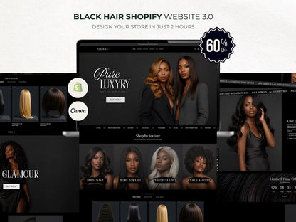 Black Hair website template shopify theme with editable canva banner design