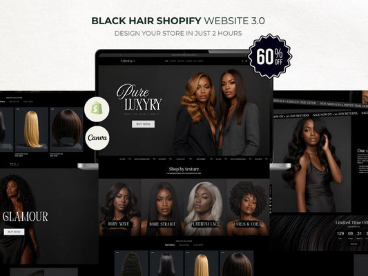Black Hair website template shopify theme with editable canva banner design
