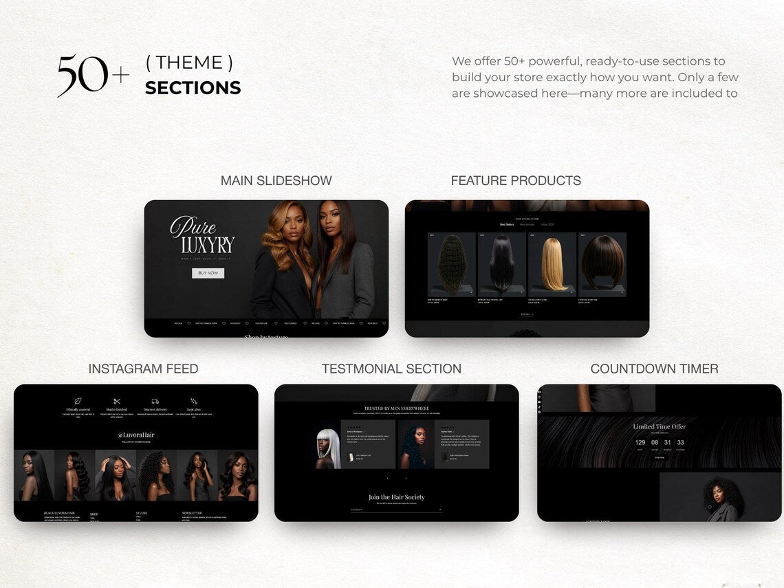 Black Hair website template shopify theme with editable canva banner design