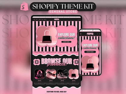 Black and Pink Shopify Theme Kit for Selling Products Shopify Website Template General Products Shop Template Retro Landing Page Cute Theme