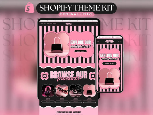 Black and Pink Shopify Theme Kit for Selling Products Shopify Website Template General Products Shop Template Retro Landing Page Cute Theme