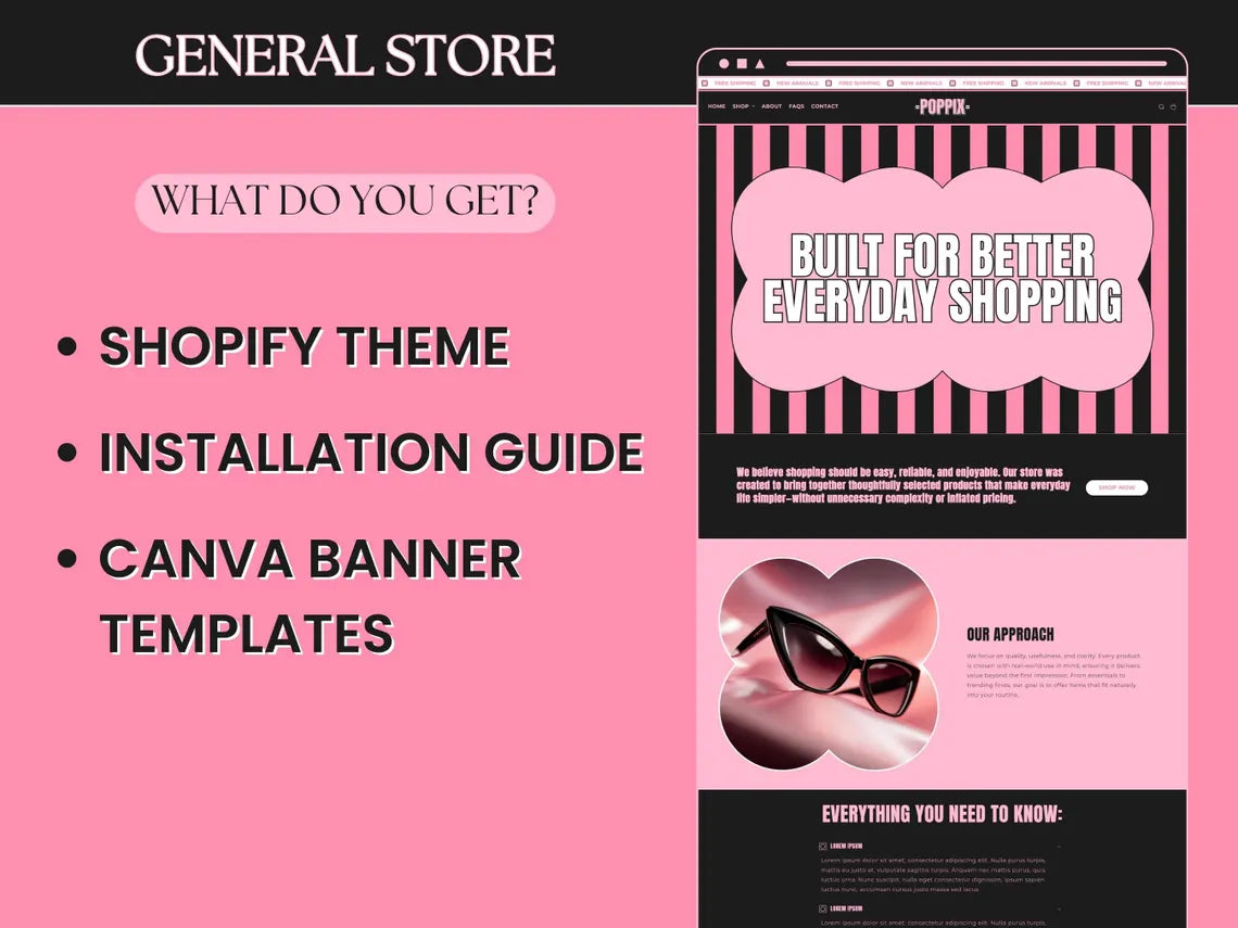 Black and Pink Shopify Theme Kit for Selling Products Shopify Website Template General Products Shop Template Retro Landing Page Cute Theme