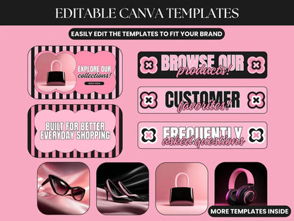 Black and Pink Shopify Theme Kit for Selling Products Shopify Website Template General Products Shop Template Retro Landing Page Cute Theme