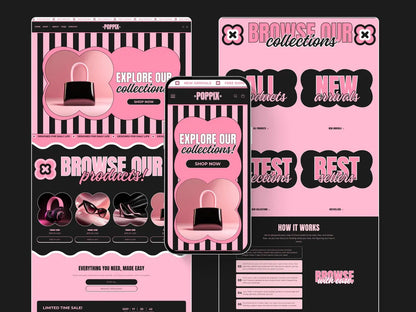 Black and Pink Shopify Theme Kit for Selling Products Shopify Website Template General Products Shop Template Retro Landing Page Cute Theme