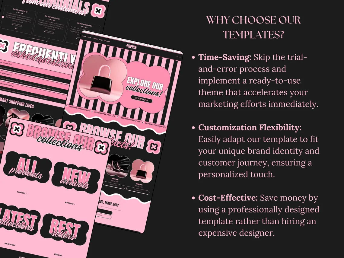 Black and Pink Shopify Theme Kit for Selling Products Shopify Website Template General Products Shop Template Retro Landing Page Cute Theme