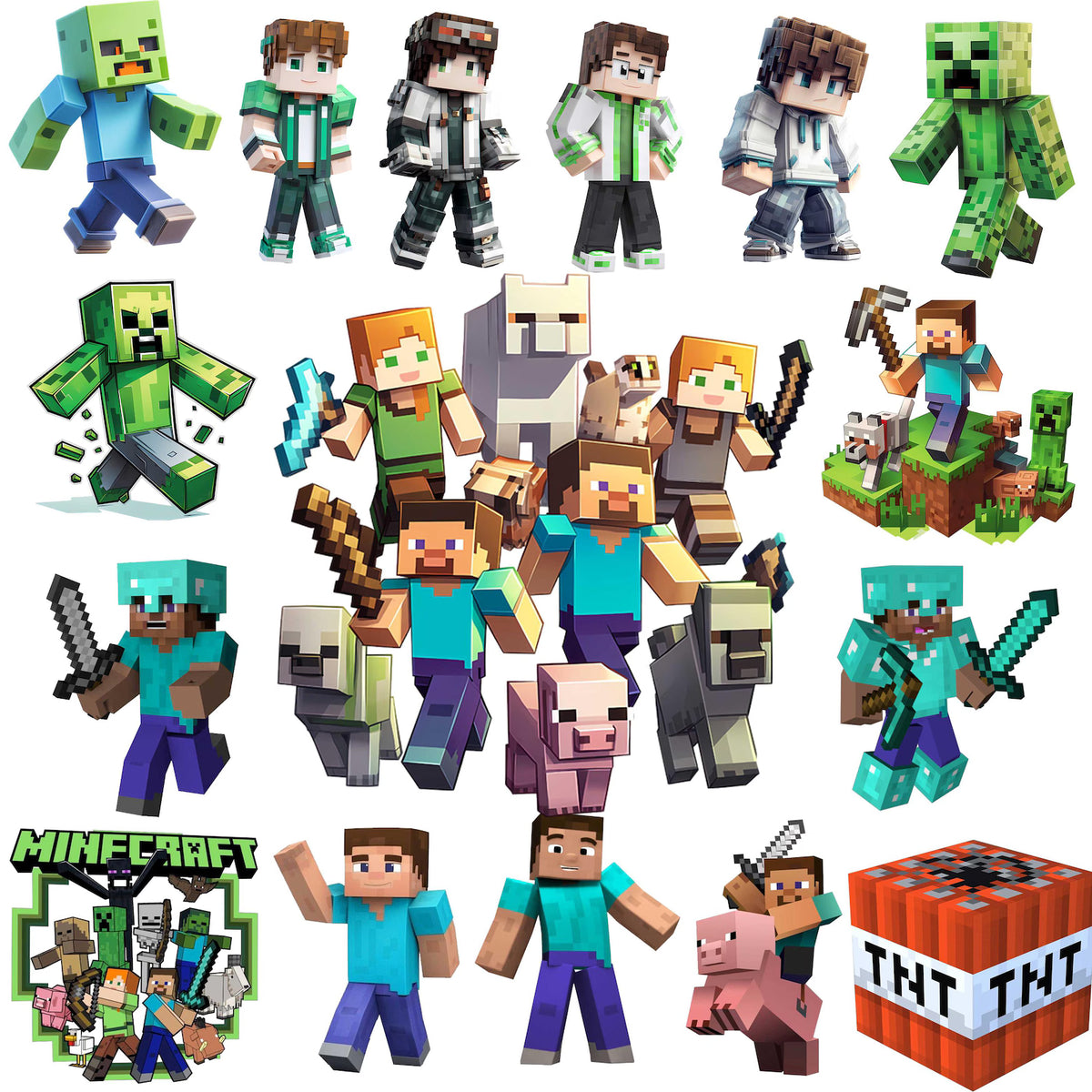 Block Building Game Craft Characters PNG Bundle, Gamer PNG Designs, Pixel Art Game Png Bundle (Digital Download)
