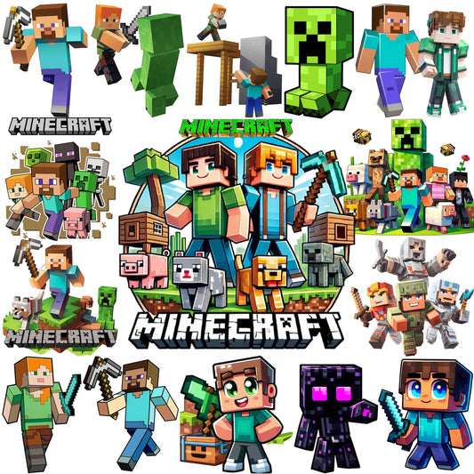 Block Building Game Craft Characters PNG Bundle, Gamer PNG Designs, Pixel Art Game Png Bundle (Digital Download)