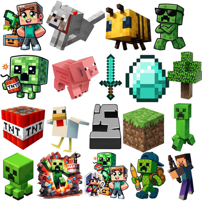 Block Building Game Craft Characters PNG Bundle, Gamer PNG Designs, Pixel Art Game Png Bundle (Digital Download)