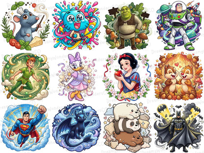 Cartoon MEGA Bundle – 110 Colorful Detailed PNG Designs – Gaming & Cartoon Collection