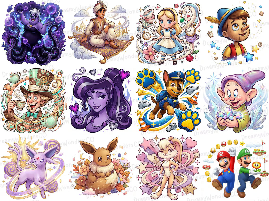 Cartoon MEGA Bundle – 110 Colorful Detailed PNG Designs – Gaming & Cartoon Collection