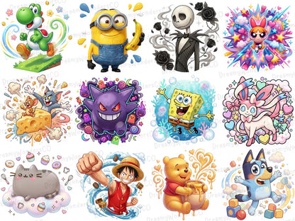Cartoon MEGA Bundle – 110 Colorful Detailed PNG Designs – Gaming & Cartoon Collection