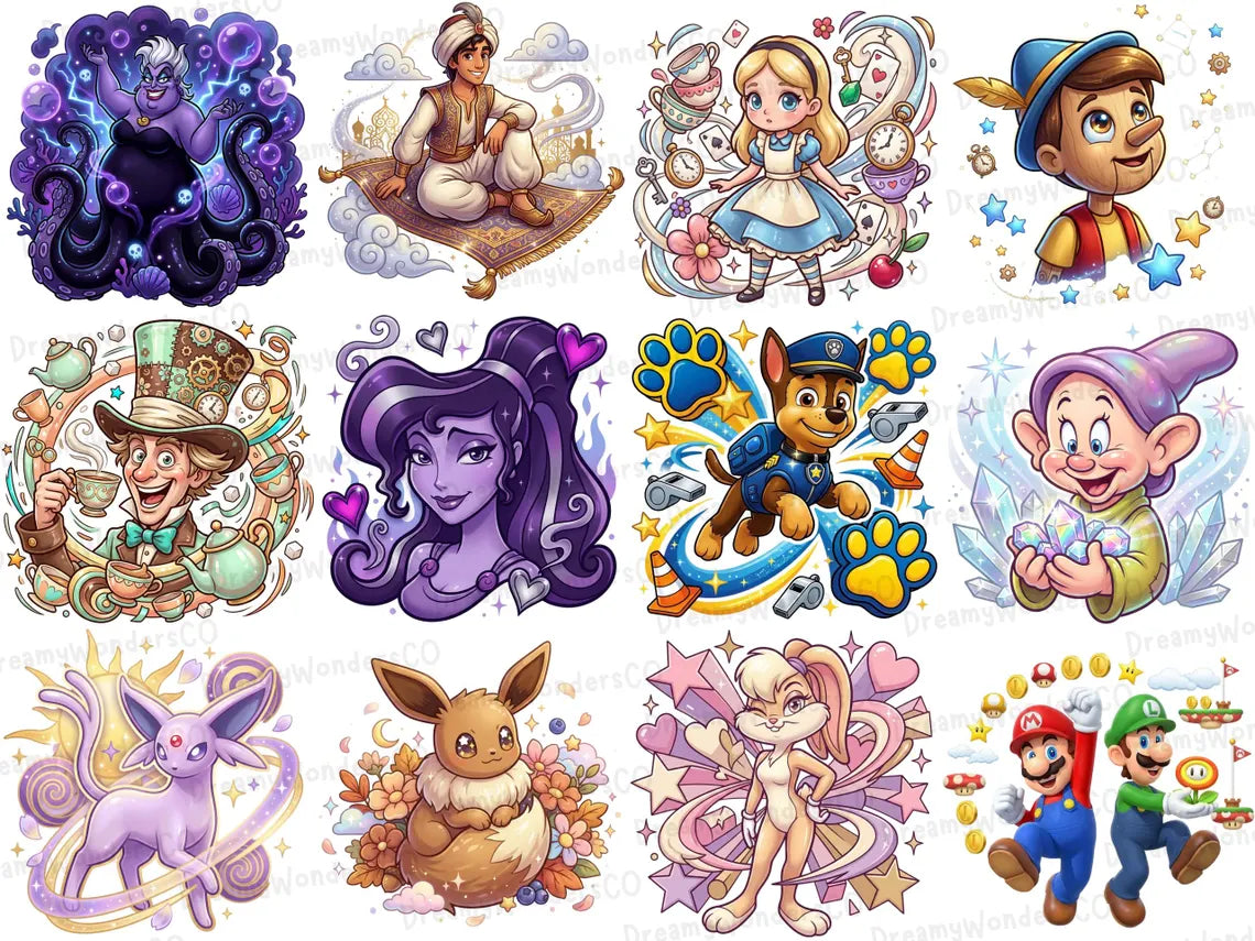 Cartoon MEGA Bundle – 110 Colorful Detailed PNG Designs – Gaming & Cartoon Collection