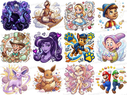 Cartoon MEGA Bundle – 110 Colorful Detailed PNG Designs – Gaming & Cartoon Collection