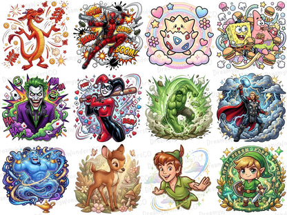 Cartoon MEGA Bundle – 110 Colorful Detailed PNG Designs – Gaming & Cartoon Collection