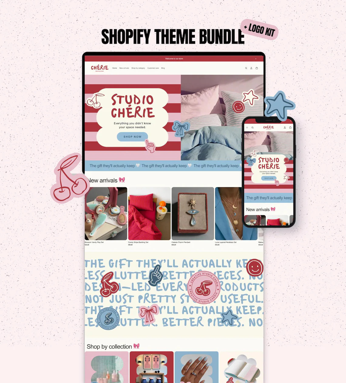 Colorful Shopify Theme, Bright Ecommerce Template, Editable Canva Logo Kit
