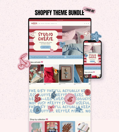 Colorful Shopify Theme, Bright Ecommerce Template, Editable Canva Logo Kit