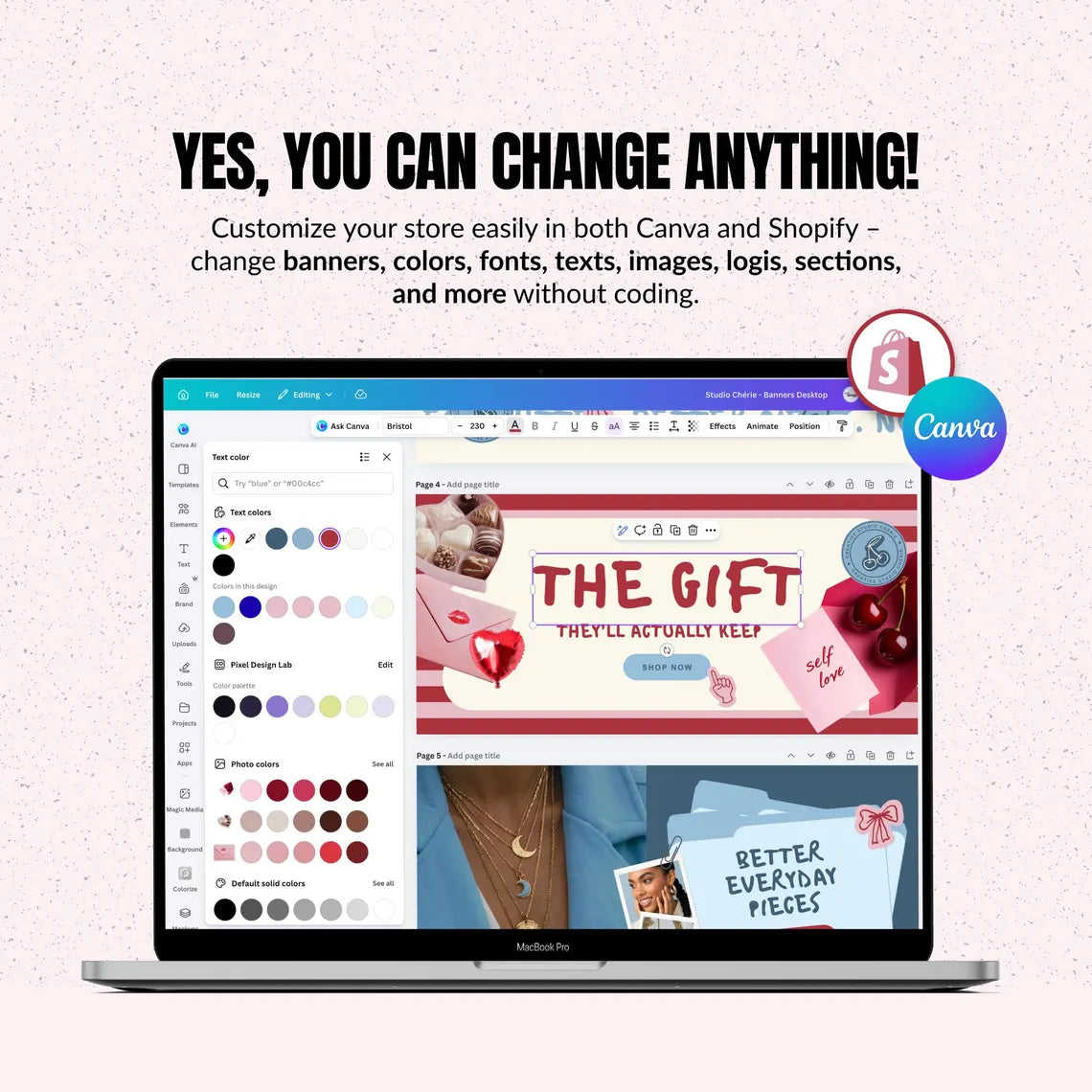 Colorful Shopify Theme, Bright Ecommerce Template, Editable Canva Logo Kit