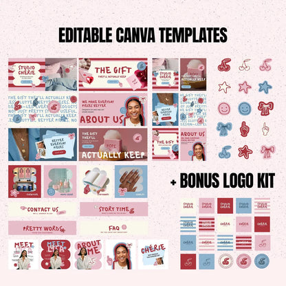 Colorful Shopify Theme, Bright Ecommerce Template, Editable Canva Logo Kit