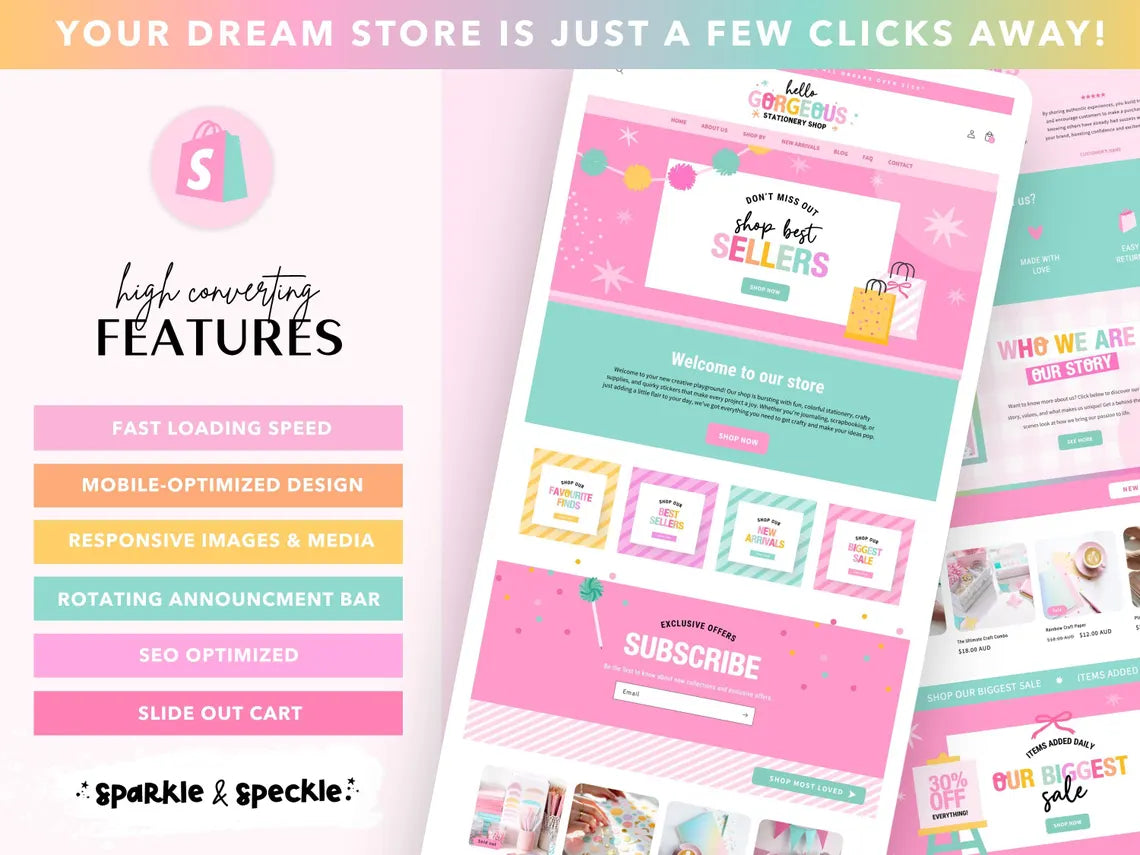 Craft Shopify Theme | Website Template for Handmade Businesses and Creative Shops | Canva Website Banners - HGS01 Sparkle & Speckle