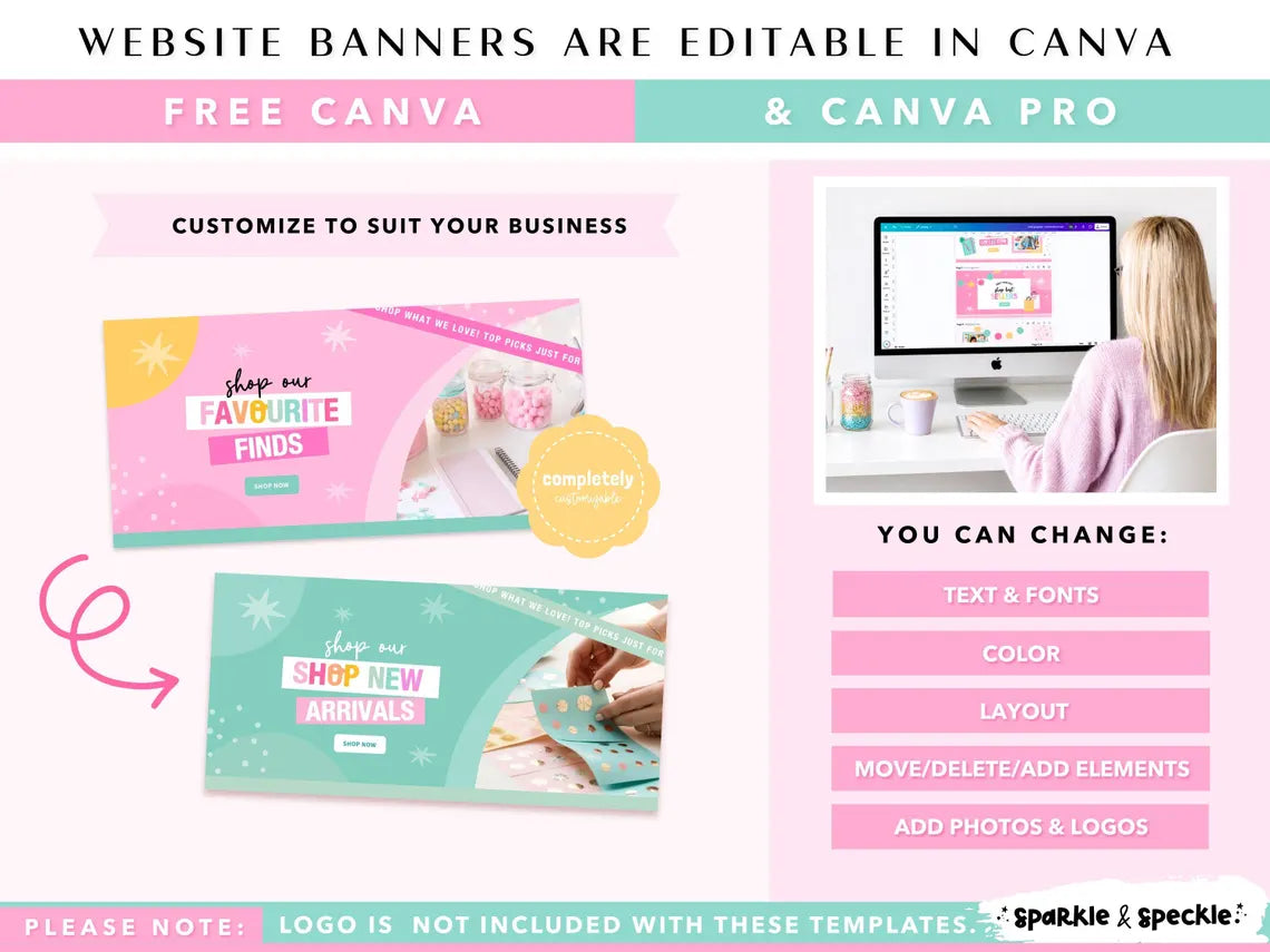 Craft Shopify Theme | Website Template for Handmade Businesses and Creative Shops | Canva Website Banners - HGS01 Sparkle & Speckle