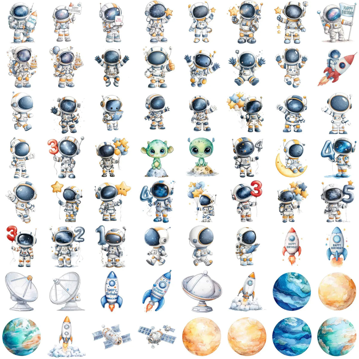 Cute Astronaut Clipart Bundle Space Birthday Png Watercolor Space Solar System Planets Rocket Clipart Outer Space PNG Digital Download