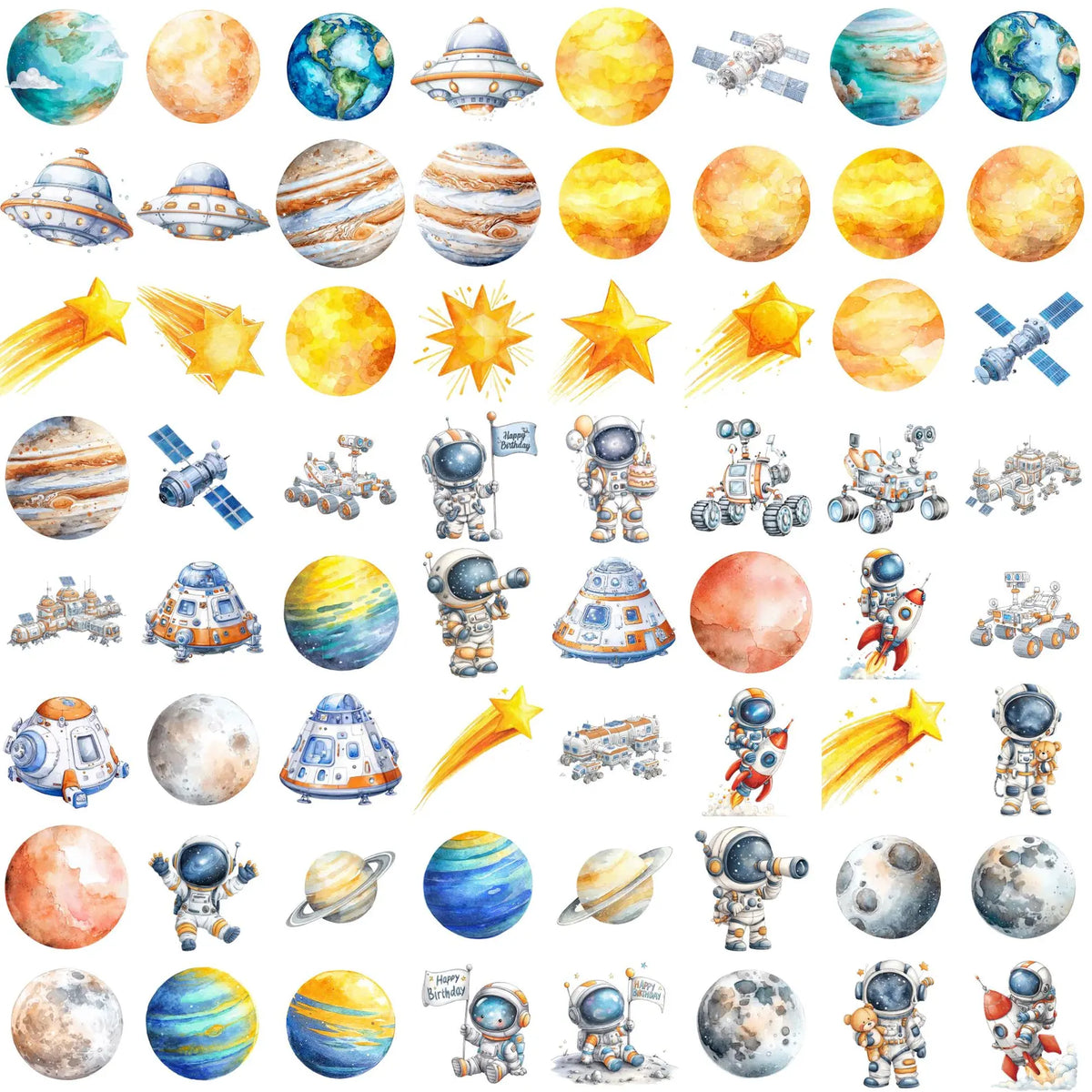 Cute Astronaut Clipart Bundle Space Birthday Png Watercolor Space Solar System Planets Rocket Clipart Outer Space PNG Digital Download