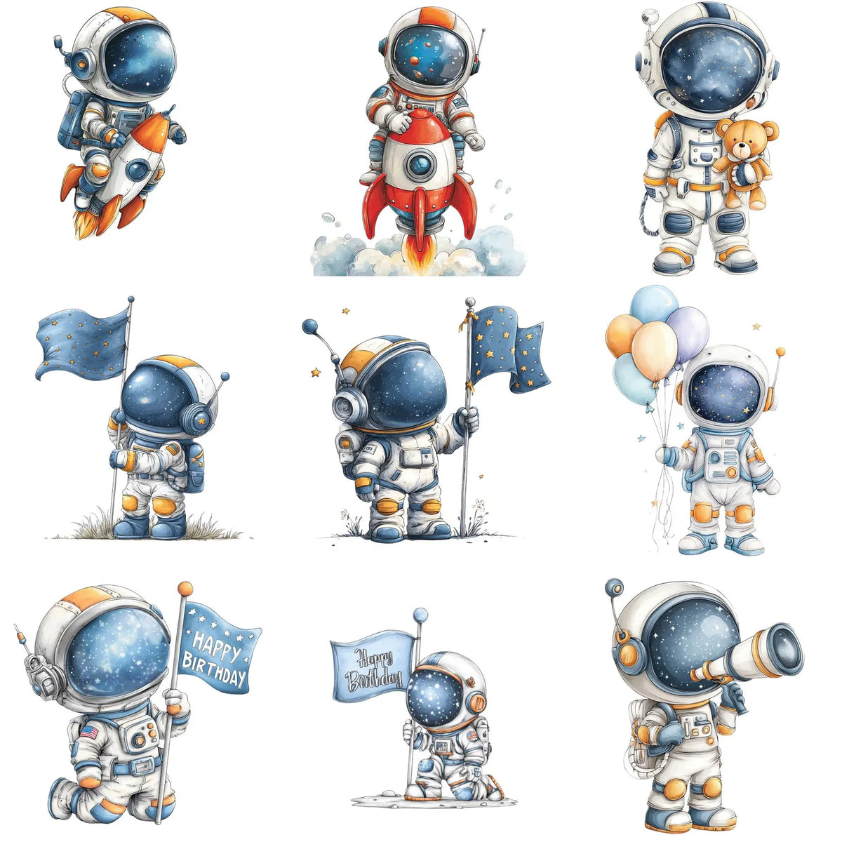 Cute Astronaut Clipart Bundle Space Birthday Png Watercolor Space Solar System Planets Rocket Clipart Outer Space PNG Digital Download