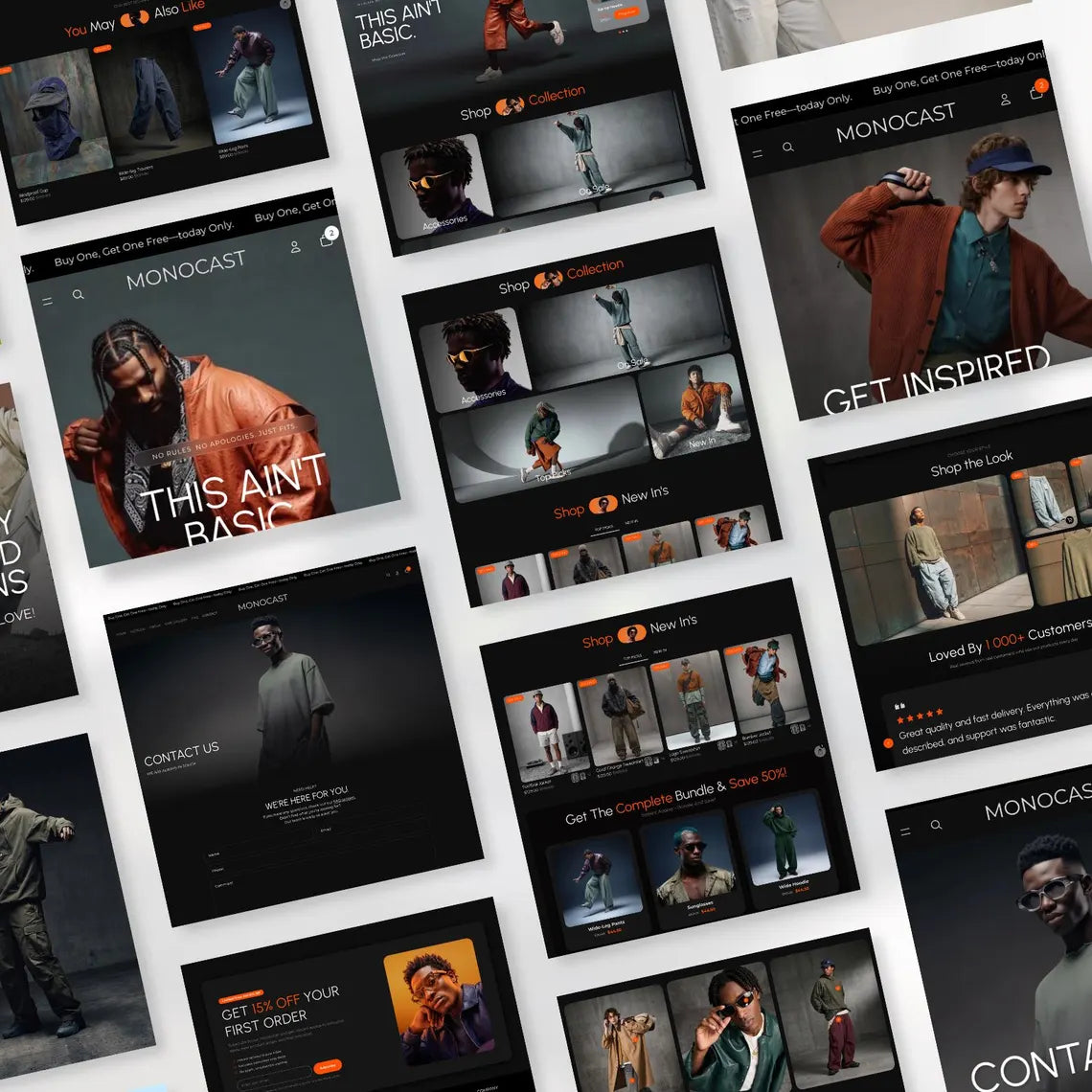 Dark Streetwear Shopify Theme | Orange Accent Urban Fashion Website Template + Editable Canva Kit