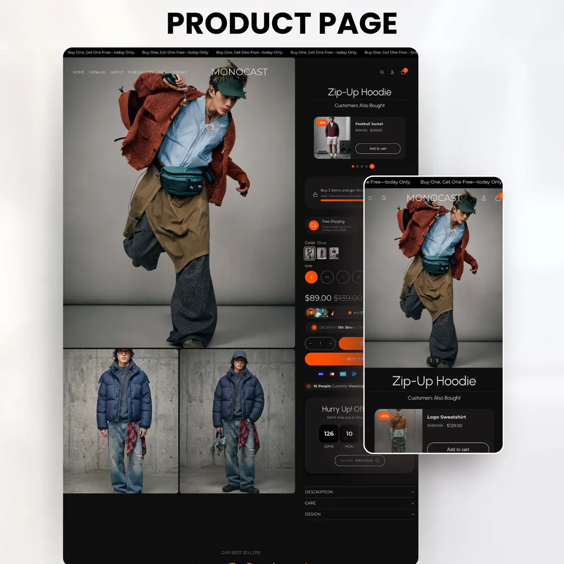 Dark Streetwear Shopify Theme | Orange Accent Urban Fashion Website Template + Editable Canva Kit