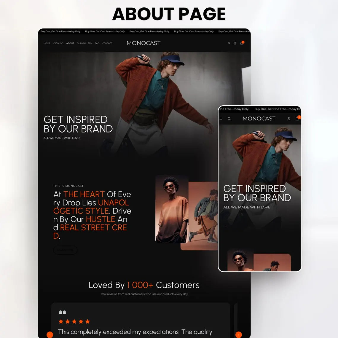 Dark Streetwear Shopify Theme | Orange Accent Urban Fashion Website Template + Editable Canva Kit