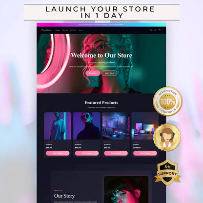 Dark Vibrant Shopify Theme for Creators, Fashion, Beauty & Gaming | Modern Neon Customizable Shopify Template