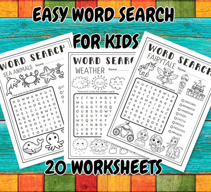 Easy Word Search for Kids; Word Search for Kids; Kids Word Search; Word Search Bundles; Elementary Worksheets; Word Search Puzzle
