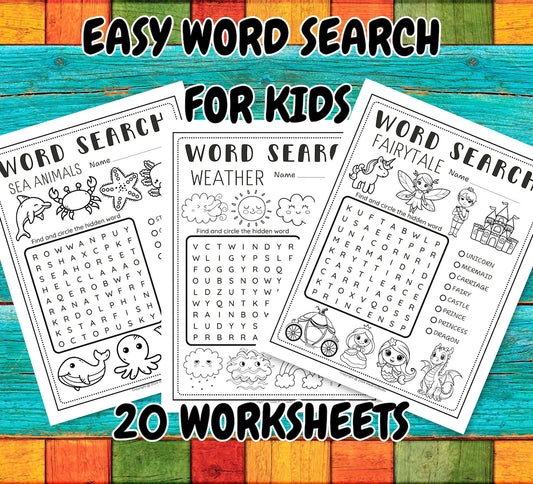 Easy Word Search for Kids; Word Search for Kids; Kids Word Search; Word Search Bundles; Elementary Worksheets; Word Search Puzzle