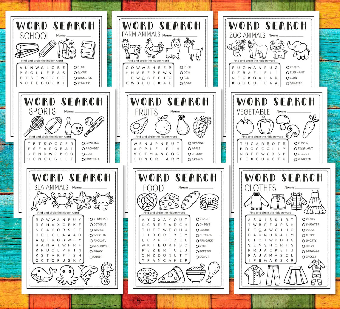Easy Word Search for Kids; Word Search for Kids; Kids Word Search; Word Search Bundles; Elementary Worksheets; Word Search Puzzle