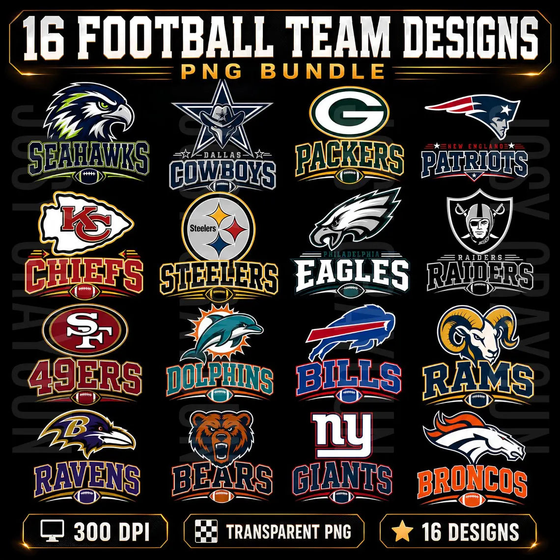 Football Team PNG Bundle , 16 Football Mascot Designs , Game Day PNG Pack , Sports Sublimation , Shirt Design (Digital Download)