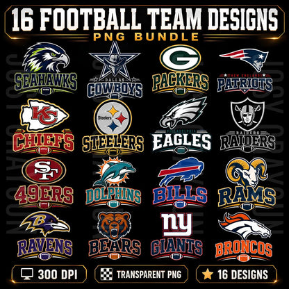 Football Team PNG Bundle , 16 Football Mascot Designs , Game Day PNG Pack , Sports Sublimation , Shirt Design (Digital Download)