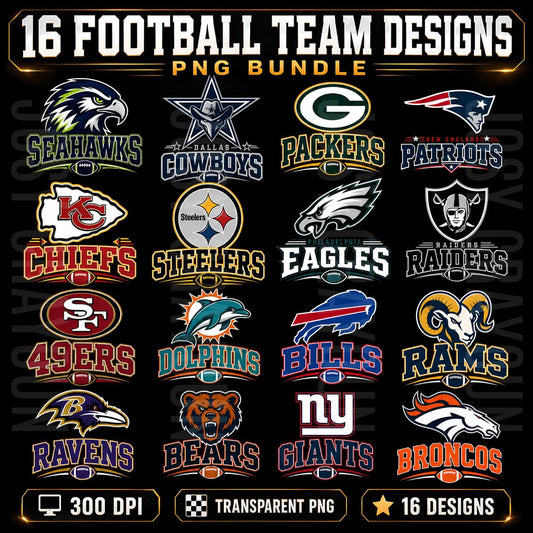 Football Team PNG Bundle , 16 Football Mascot Designs , Game Day PNG Pack , Sports Sublimation , Shirt Design (Digital Download)
