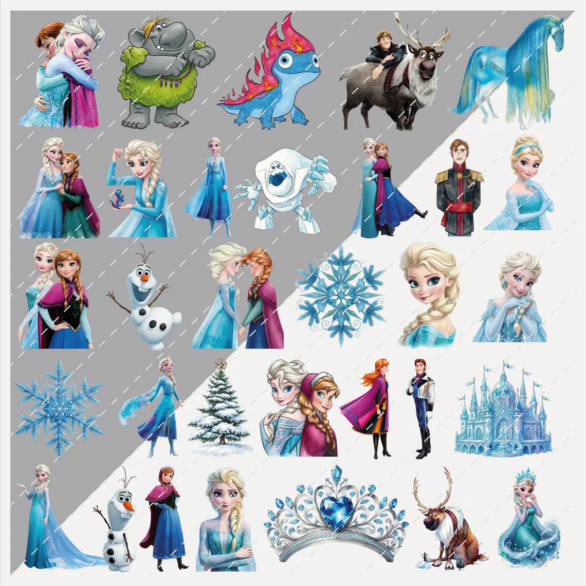 Frozen Princess Watercolor PNG Clipart Bundle Digital Download
