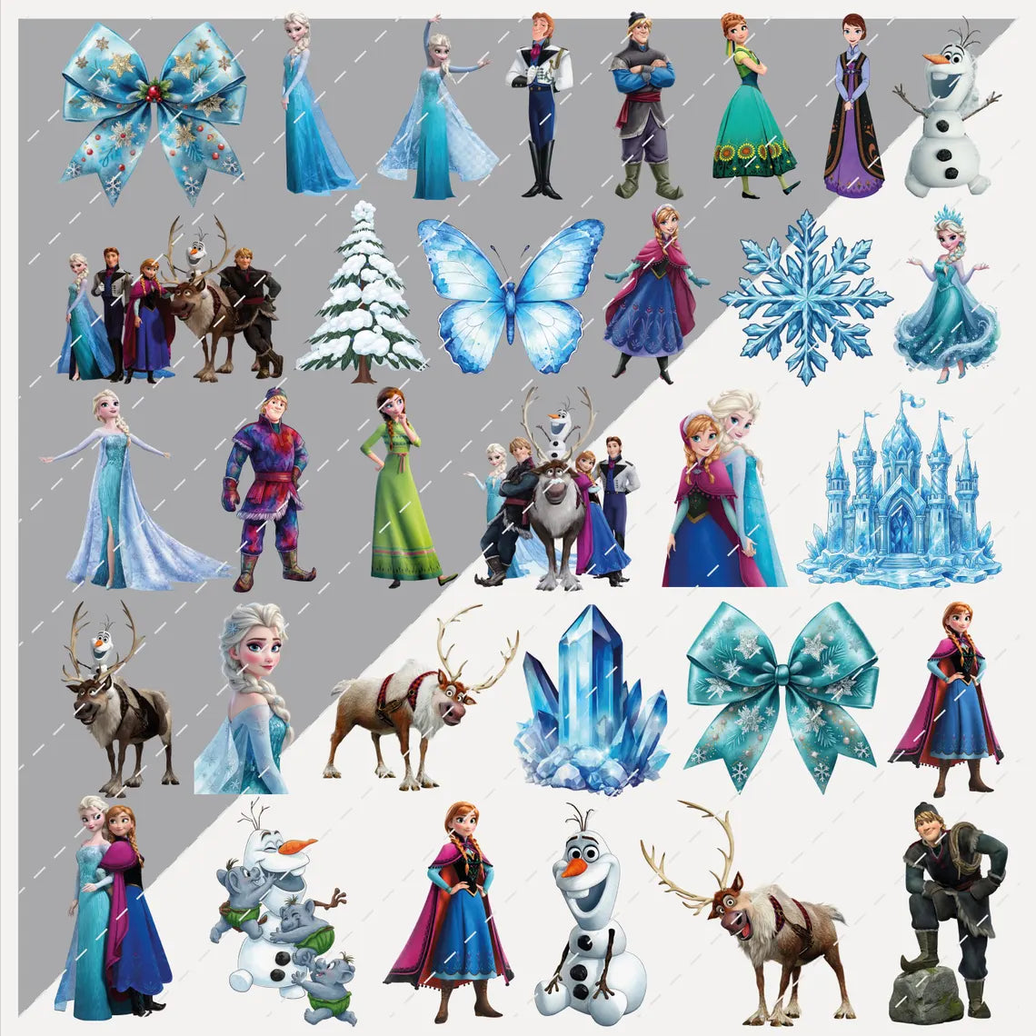 Frozen Princess Watercolor PNG Clipart Bundle Digital Download