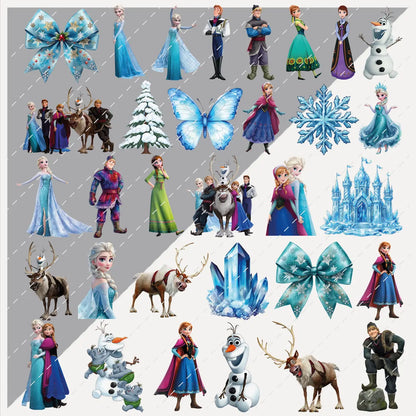 Frozen Princess Watercolor PNG Clipart Bundle Digital Download