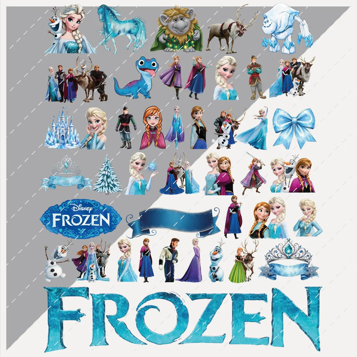 Frozen Princess Watercolor PNG Clipart Bundle Digital Download