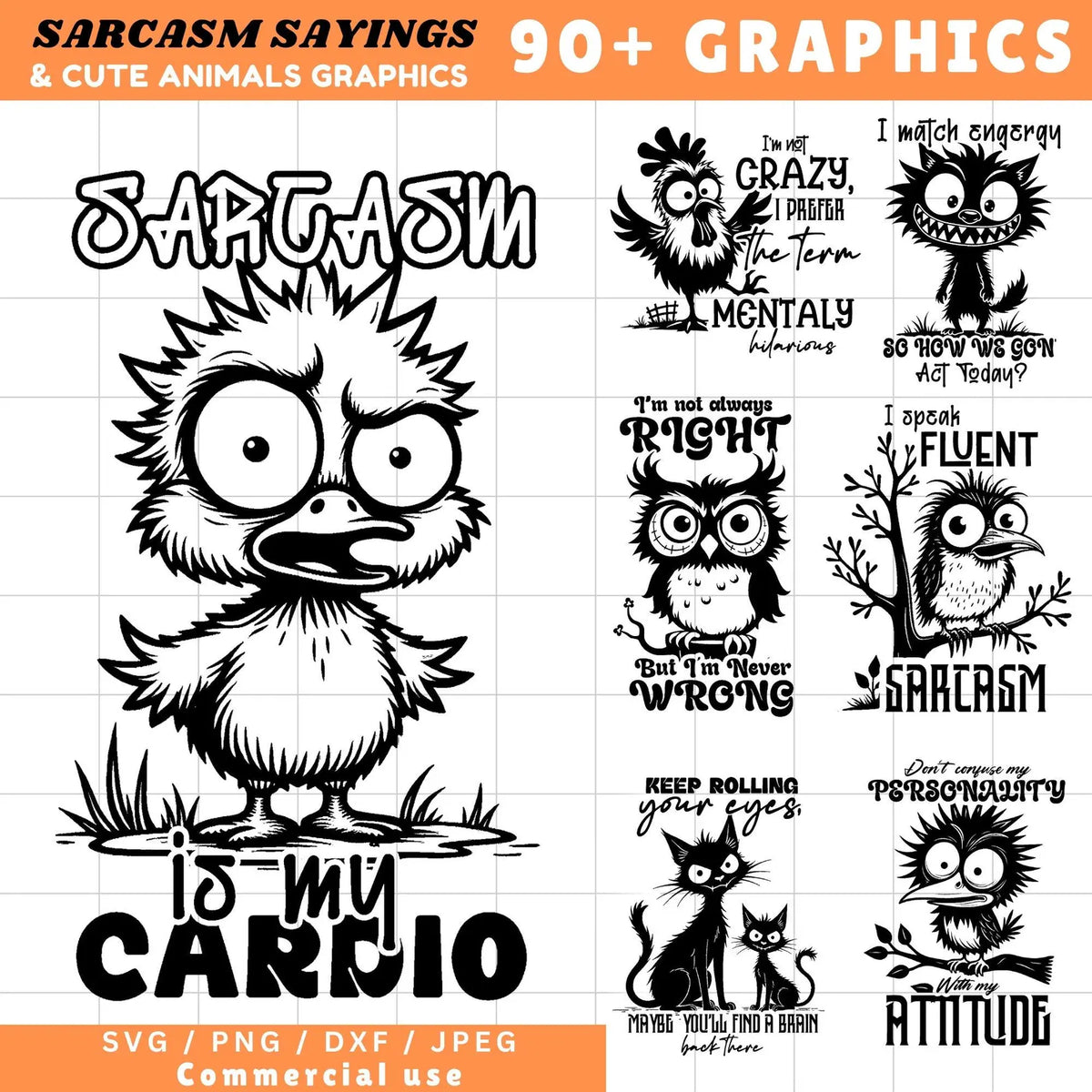 Funny Quotes SVG Sarcastic SVG Bundle Grumpy Birds SVG Cat Lover Sarcasm Print Humor Saying Svg Dxf Pdf Png Jpeg Bundle