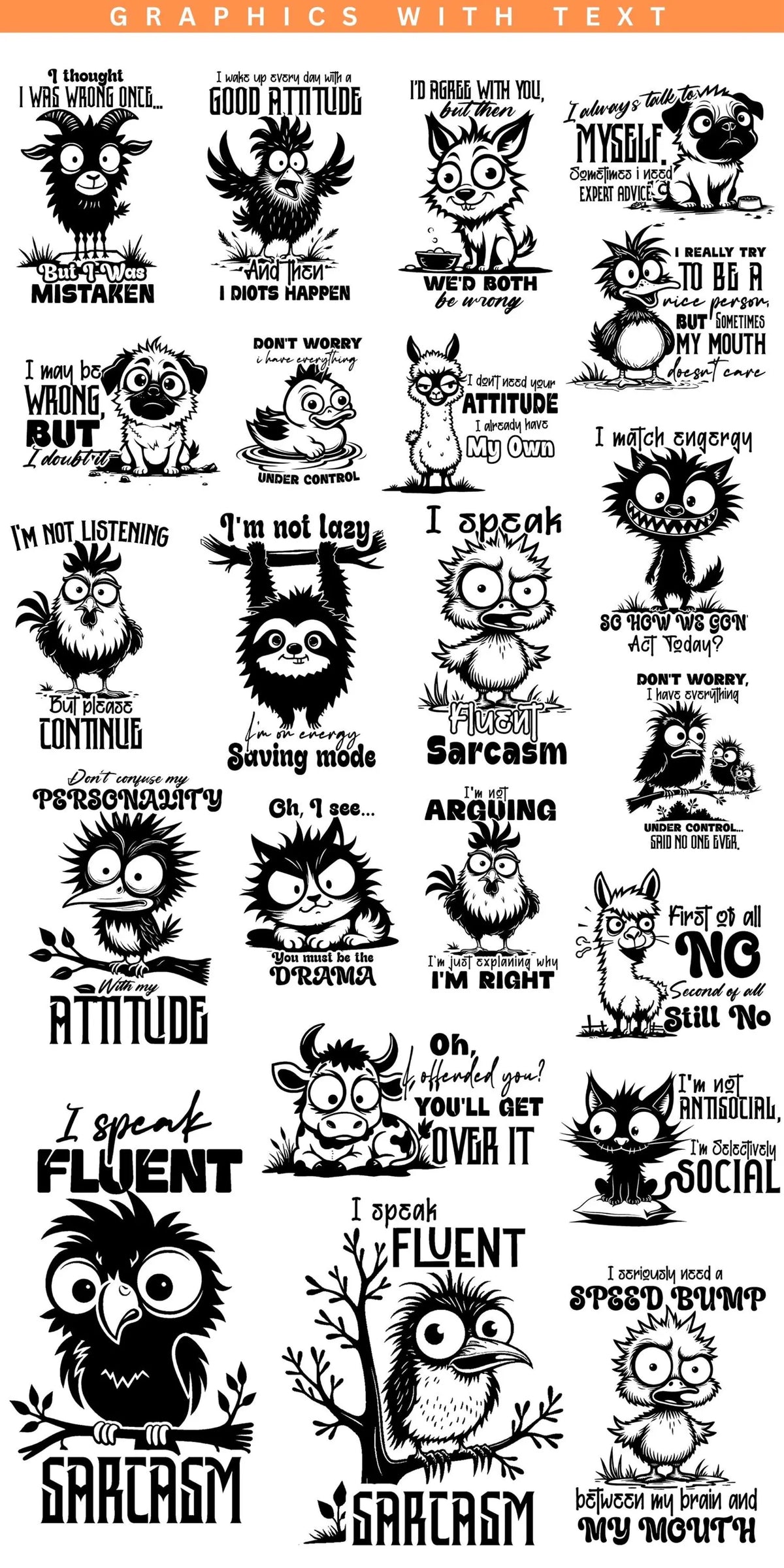 Funny Quotes SVG Sarcastic SVG Bundle Grumpy Birds SVG Cat Lover Sarcasm Print Humor Saying Svg Dxf Pdf Png Jpeg Bundle