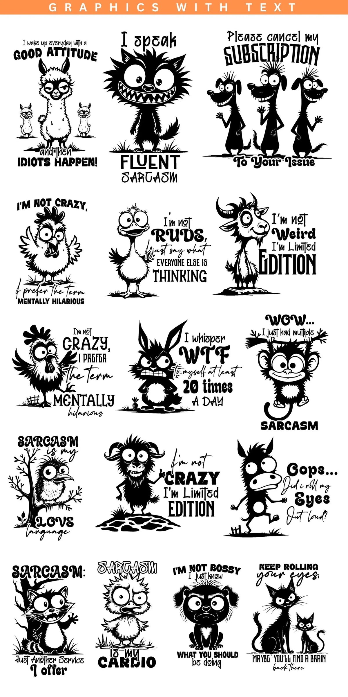Funny Quotes SVG Sarcastic SVG Bundle Grumpy Birds SVG Cat Lover Sarcasm Print Humor Saying Svg Dxf Pdf Png Jpeg Bundle