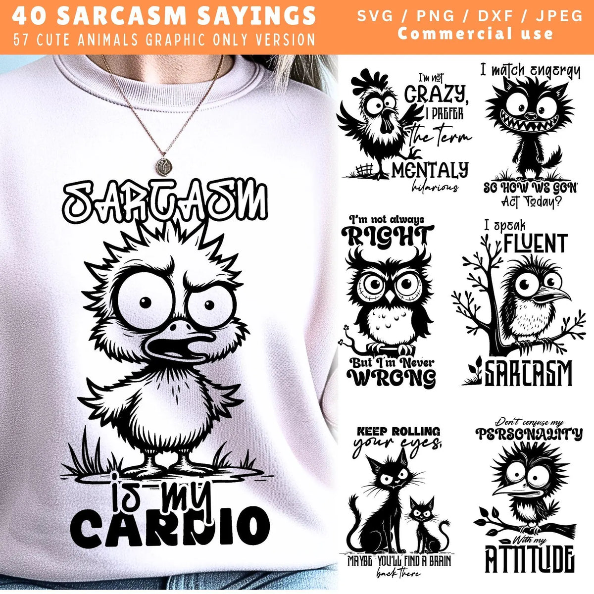 Funny Quotes SVG Sarcastic SVG Bundle Grumpy Birds SVG Cat Lover Sarcasm Print Humor Saying Svg Dxf Pdf Png Jpeg Bundle