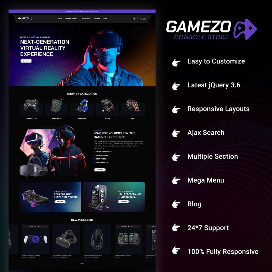 Gaming Shopify Theme, Game Store Website Template, eCommerce Gaming Accessories Theme, Digital Download Shopify Store Design