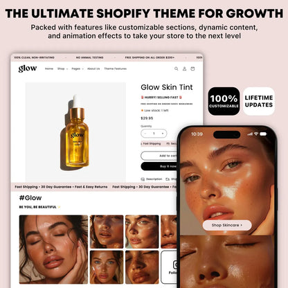 Glow Skin Shopify Theme | Shopify Theme Template | Premium Shopify Theme | Shopify Theme | Website Design Template | Shopify Website