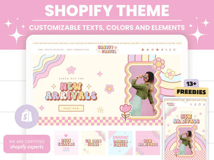 Groovy Shopify Theme Template,pink Shopify Boutique theme with canva banners,Neutral Website,Shopify Banner Template with Shopify Planner