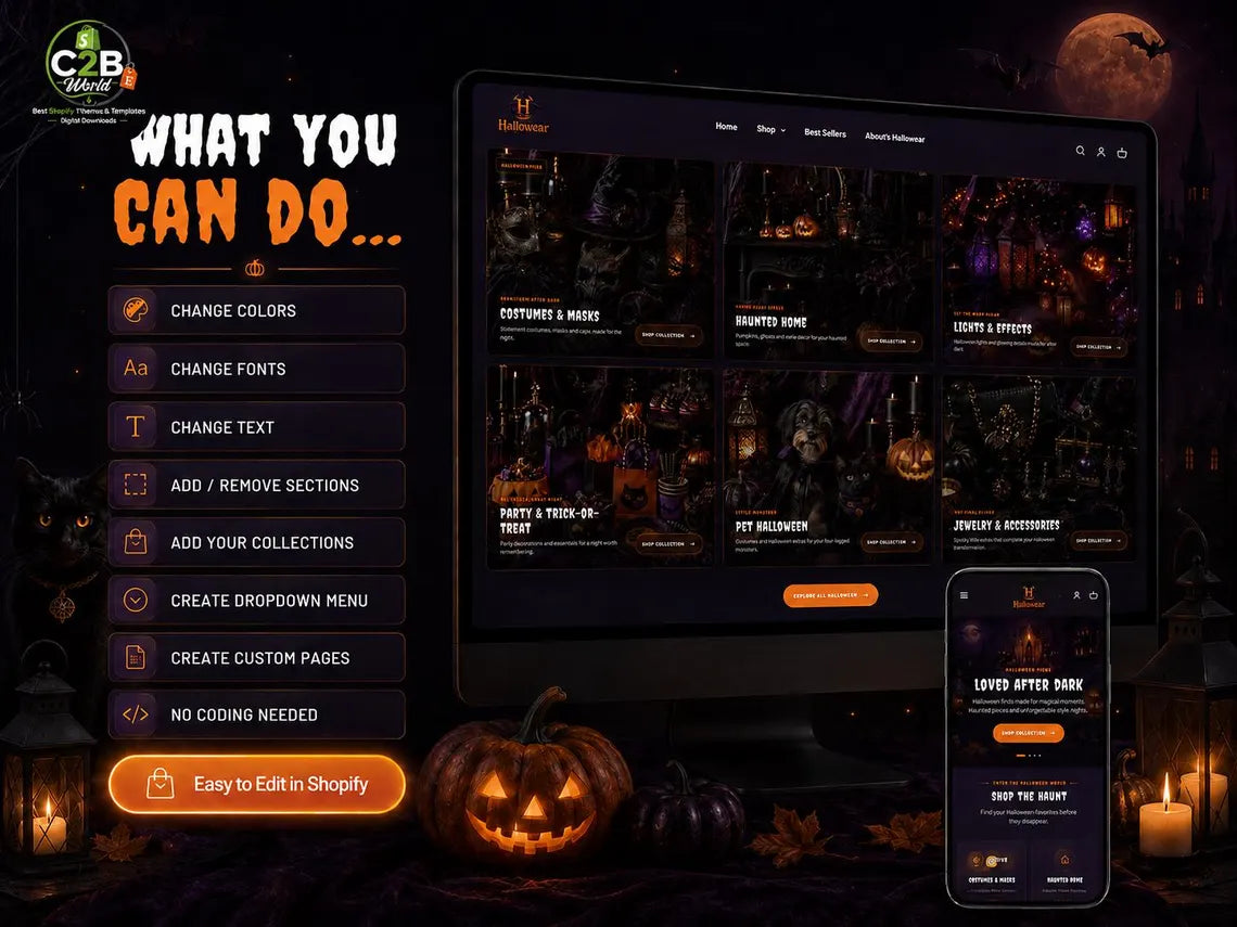 Halloween Shopify Theme | Dark Shopify Template | Spooky Store 2.0 (Digital Download)